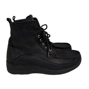 Wolkos Womens Boots Size 42 US 11 Black Pebble Leather Lace Up Ankle Tie Comfort